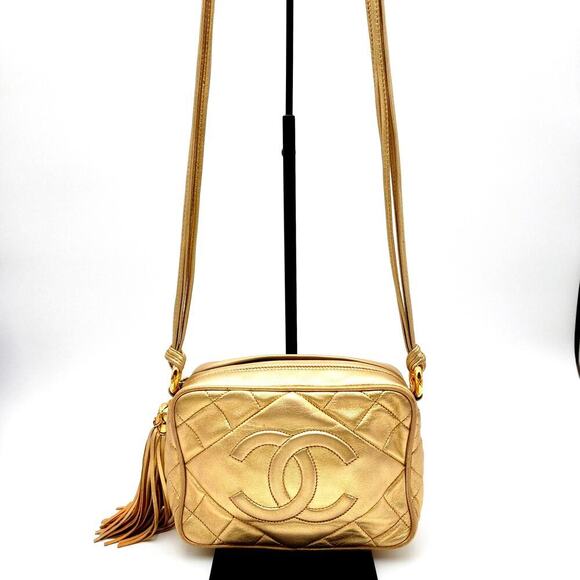 RARE CHANEL CC TASSEL CAMERA BAG GOLD METALLIC - Picture 5 of 16